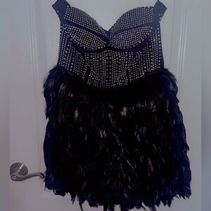 Fashion Nova Black Studded Feather Mini Dress